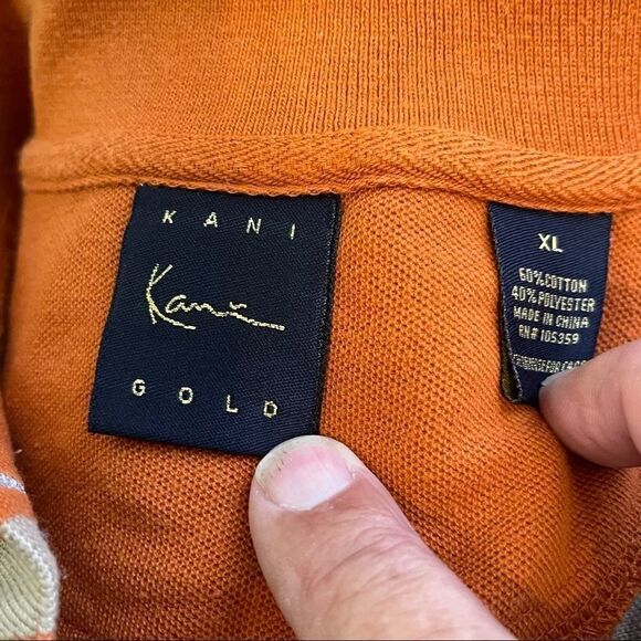 XL Kani Gold Orange Striped SS Polo - Picture 2 of 5